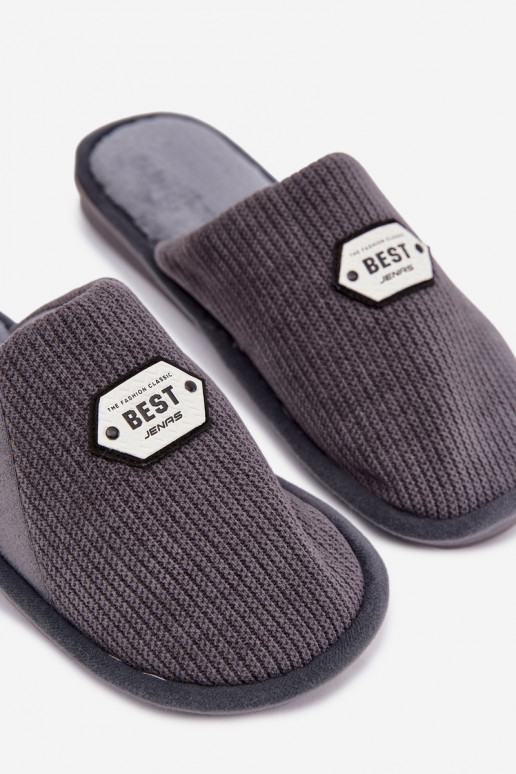 Men's slippers with embroidery gray Presine