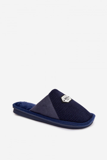 Men's slippers with embroidery dark blue Presine