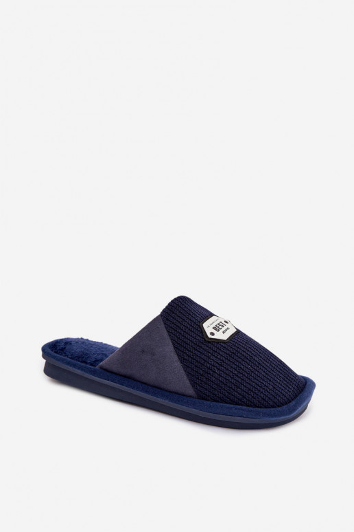 Men's slippers with embroidery dark blue Presine