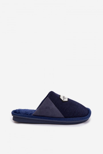 Men's slippers with embroidery dark blue Presine 2