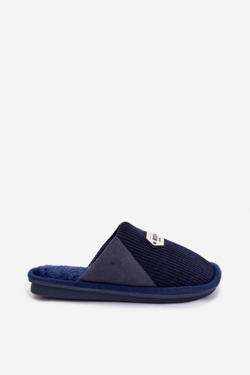 Men's slippers with embroidery dark blue Presine