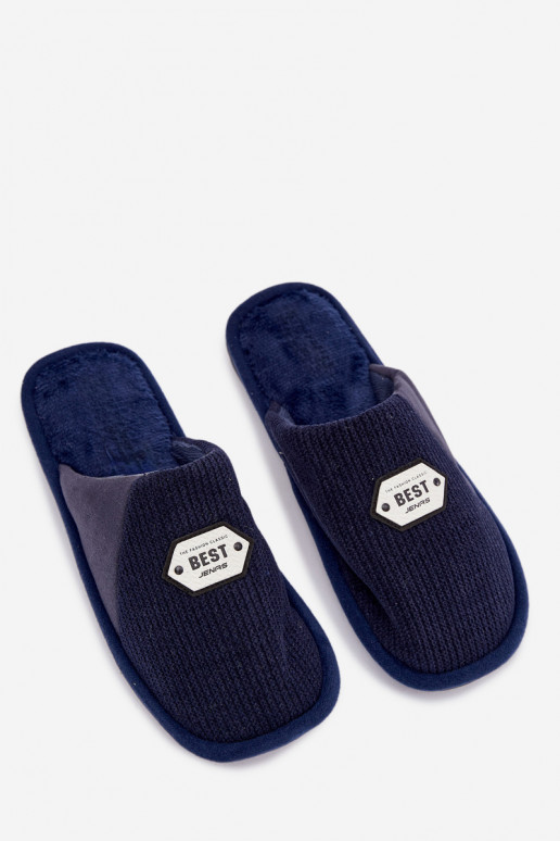 Men's slippers with embroidery dark blue Presine