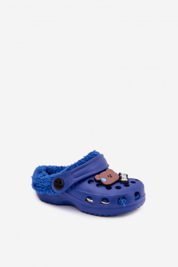 Foam Children's Slippers Warm With Fur Decorations With Buckles Navy Blue Cerelle