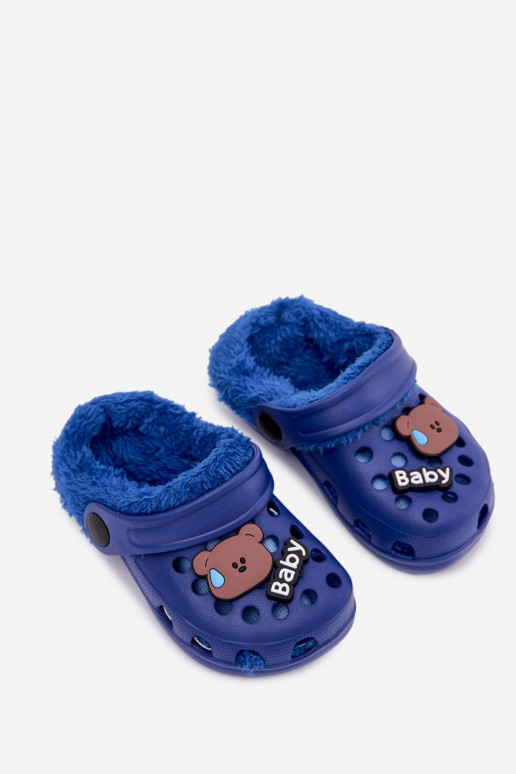Foam Children's Slippers Warm With Fur Decorations With Buckles Navy Blue Cerelle