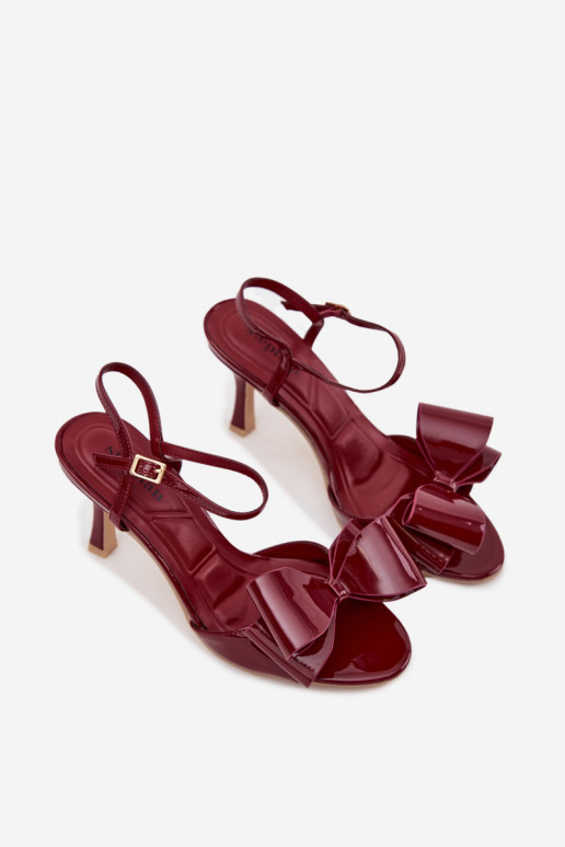 Patent Leather High Heel Sandals with Bow Bordeaux Noliva