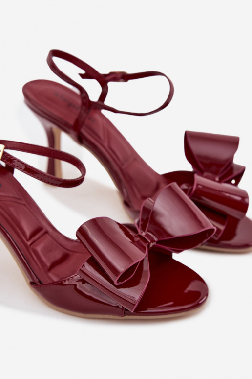 Patent Leather High Heel Sandals with Bow Bordeaux Noliva