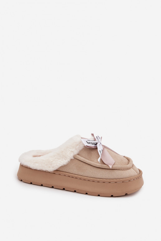 Women's slippers with fur and bow Beige Fenella