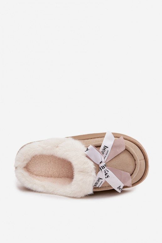 Women's slippers with fur and bow Beige Fenella