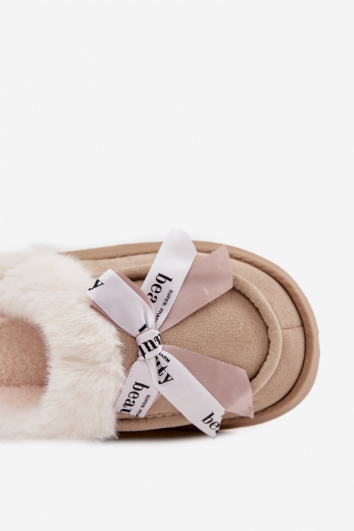 Women's slippers with fur and bow Beige Fenella