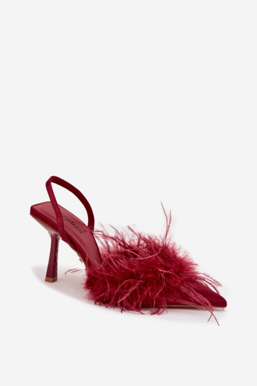 Heels with feathers and open heel Bordeaux Belice