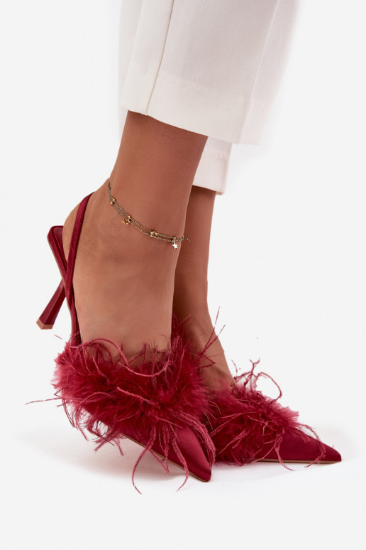 Heels with feathers and open heel Bordeaux Belice