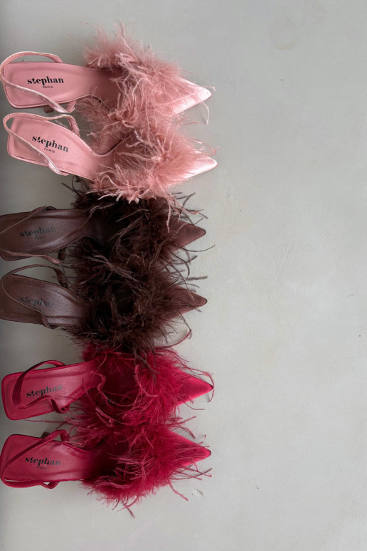 Heels with feathers and open heel Bordeaux Belice