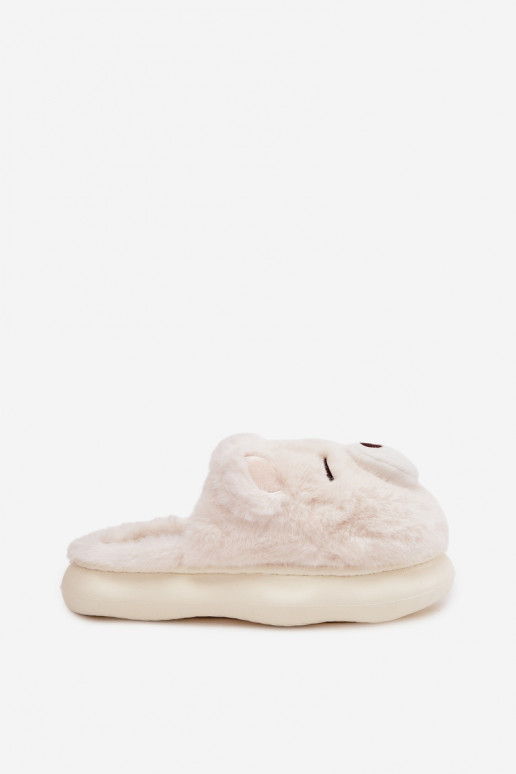 Furry slippers with bear motif white Galine
