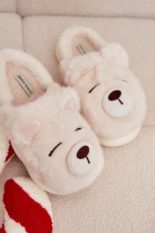 Furry slippers with bear motif white Galine