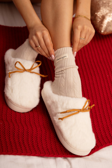 Furry slippers with bow ecru Minella