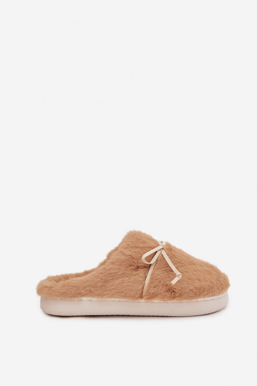 Furry slippers with bow Camel Minella