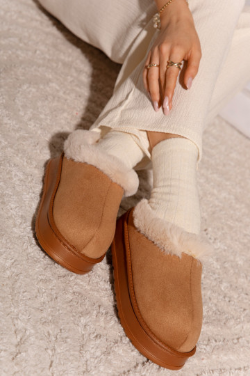 Women's slippers with fur lining Camel Eveline