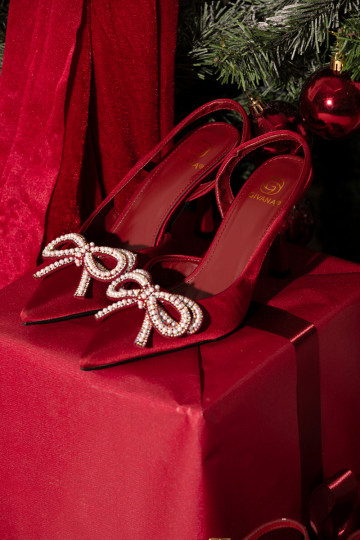 Red Derissa women's high heels with bow and open heel