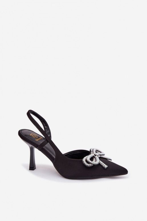Heeled shoes with bow and open heel Black Derissa