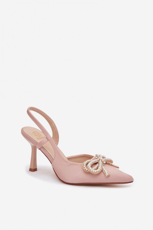 Heels with bow and open heel Beige Derissa