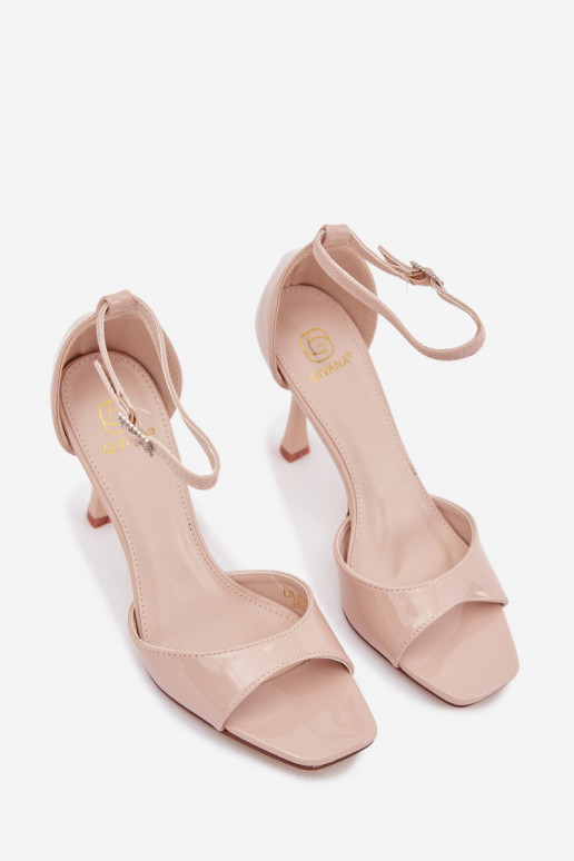 Patent Leather High Heel Sandals Beige Revella