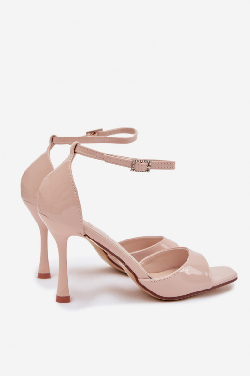 Patent Leather High Heel Sandals Beige Revella