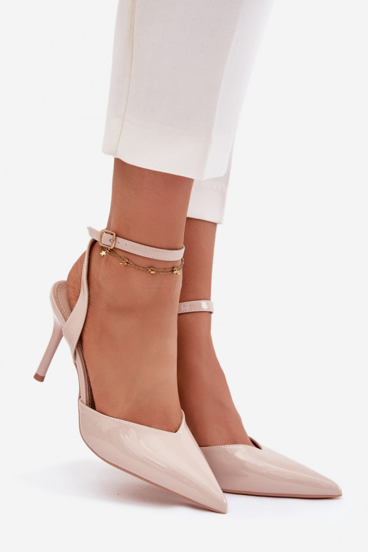 Lacquered High Heels with Open Heel Beige Laretta