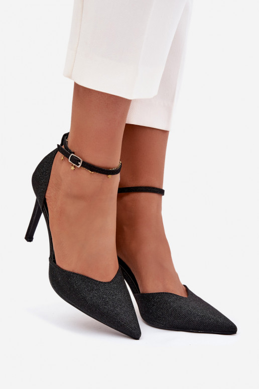 Shiny Heels with Strap Black Joranne