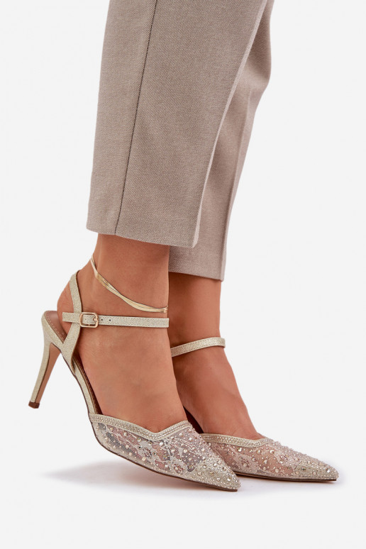 Decorated High Heels With Open Heel Gold Nanadra