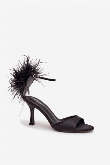 High heel sandals with feathers Black Caelina 2