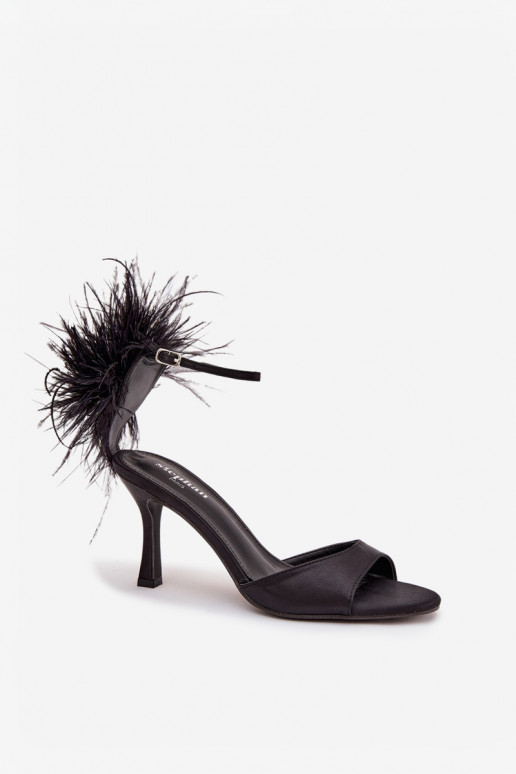 High heel sandals with feathers Black Caelina