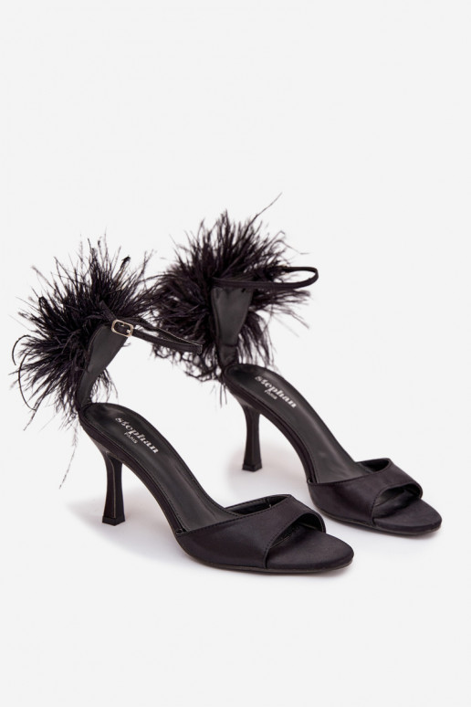 High heel sandals with feathers Black Caelina