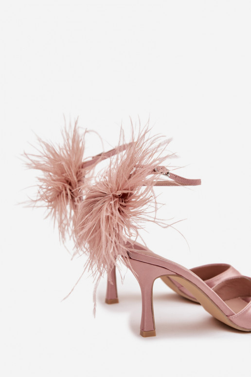 High Heel Sandals With Feathers Dirty Pink Caelina