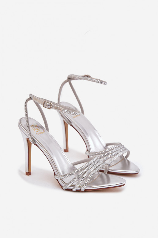 High Heel Sandals with Crystals Silver Rosavie