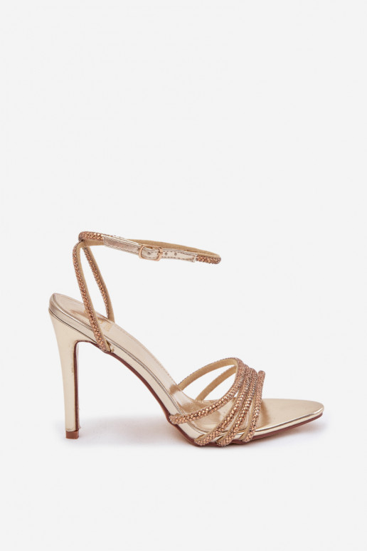 Rosavie Gold High Heel Sandals with Crystals