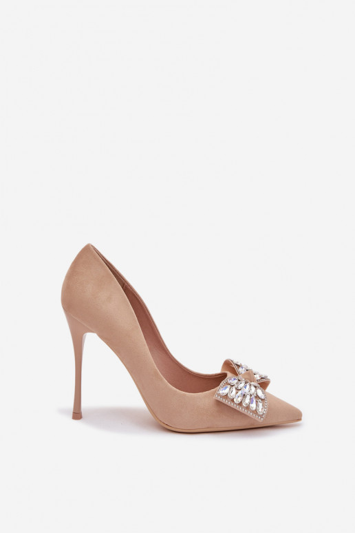 High heels with bow and crystals Beige Marivine