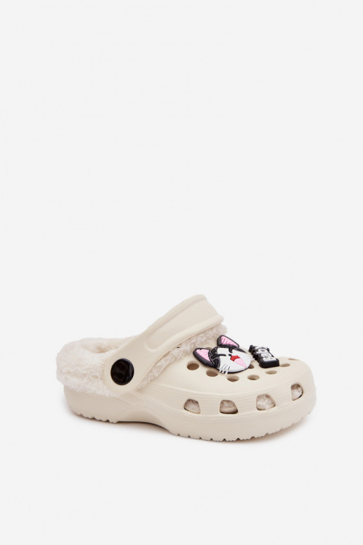 Foam Children's Slippers Lined with Fur with Fasteners Creamy Cerelle