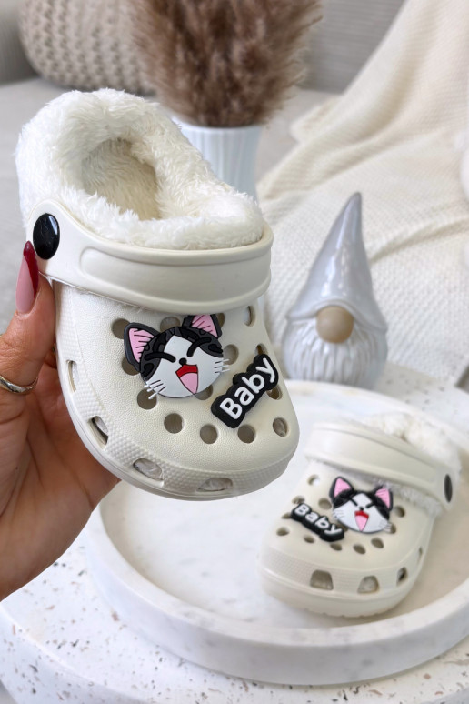 Foam Children's Slippers Lined with Fur with Fasteners Creamy Cerelle