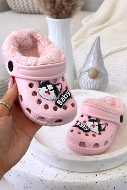 Foam Kids Slides Warm Furry With Buckles Pink Cerelle