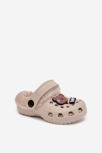 Foam Kids Slippers Lined with Fur and Buckles Khaki Cerelle