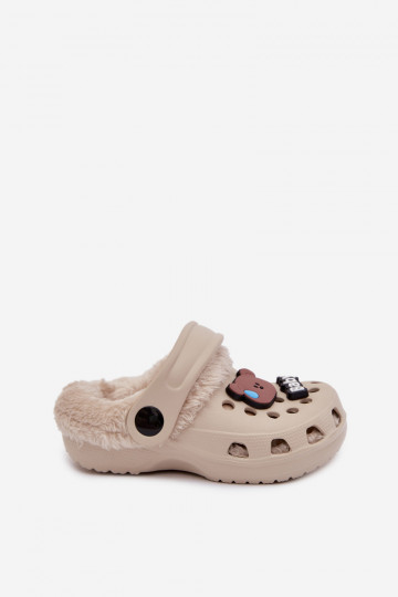 Foam Kids Slippers Lined with Fur and Buckles Khaki Cerelle 2
