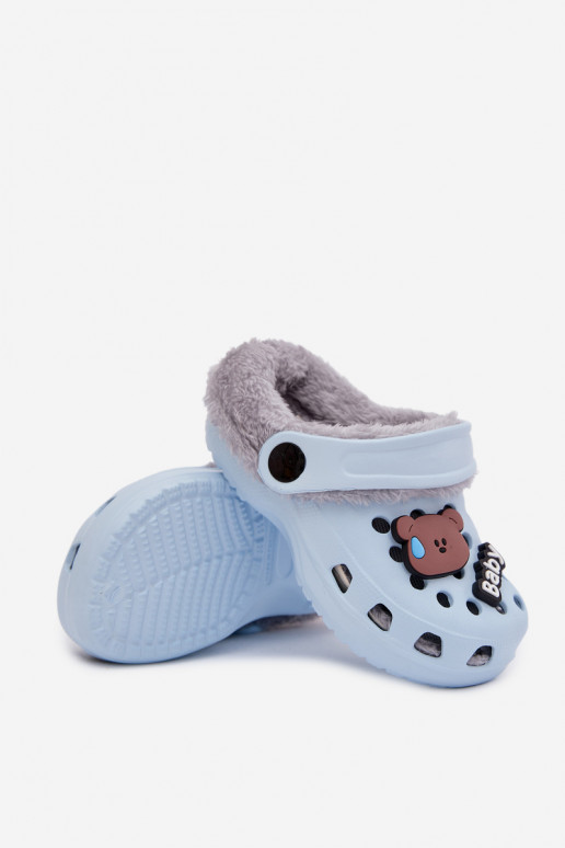 Foam Children's Slides Warm Furred With Clips Blue Cerelle