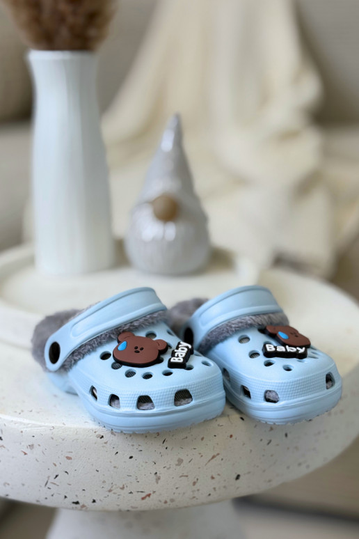 Foam Children's Slides Warm Furred With Clips Blue Cerelle