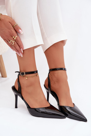Lacquered High Heels with Open Heel Black Laretta 2