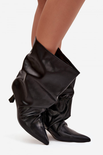 Slip-on Women's Ankle Boots With Heel And Wrinkled Upper Black Inarisse