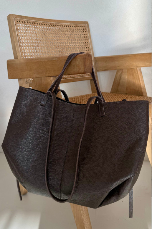 Shopper Bag Made of Natural Leather Chocolate Halinne