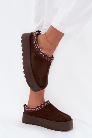 Low Women's Snow Boots with Embroidery on Platform Chocolate Narirya