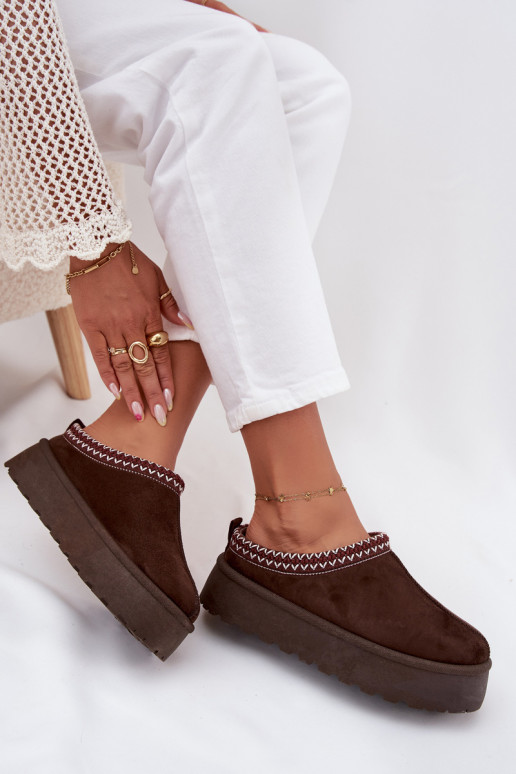 Niskie Śniegowce DamskiewithHaftem Na Platformie Czekoladowe Narirya