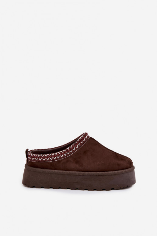 Low Women's Snow Boots with Embroidery on Platform Chocolate Narirya