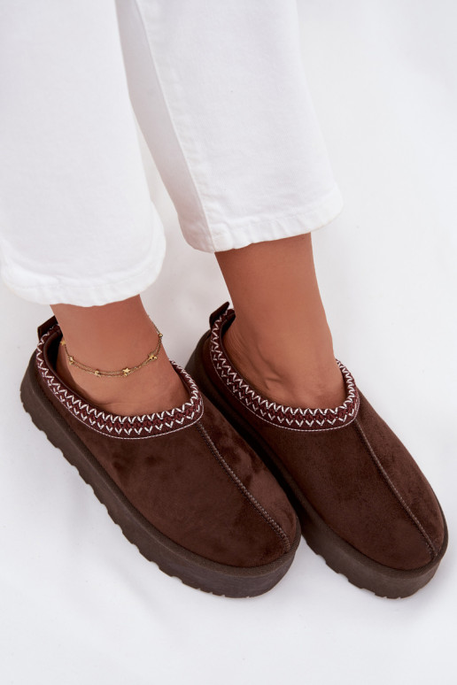 Low Women's Snow Boots with Embroidery on Platform Chocolate Narirya